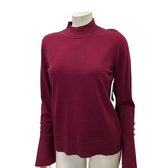 CeCe Womens Burgundy Mock Neck‎ Sweater With Pearl Button Cuffs M NWT - Picture 1 of 5